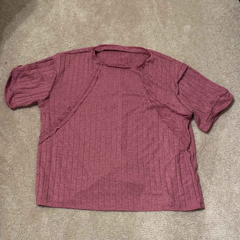 Elegant Ribbed Short Sleeve Top in Mauve